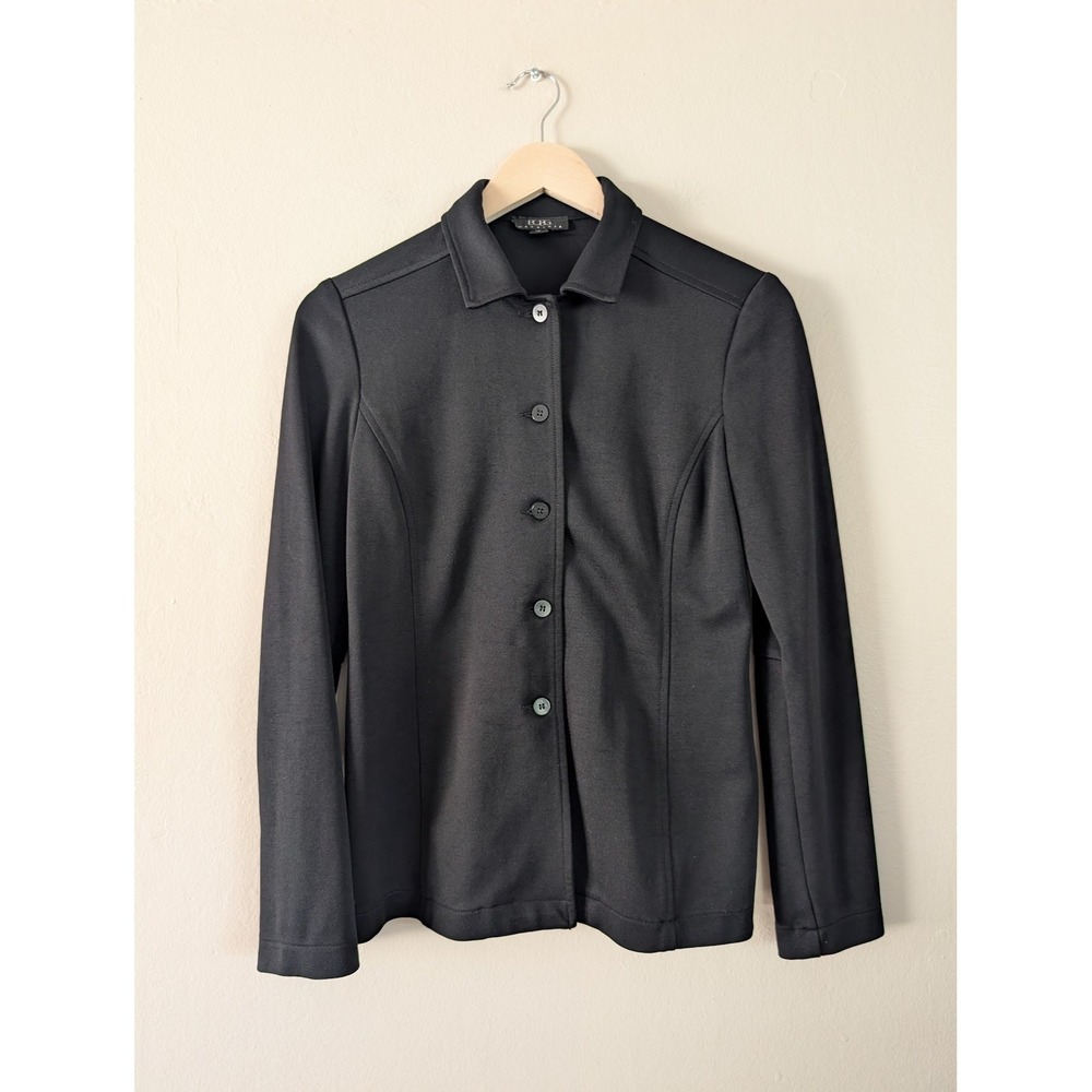 BCBG Max Azria Black Tailored Knit Shirt Thick Stretch 90s Career OfficeWomens 2